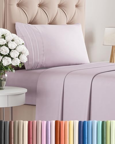 Twin Size 3 Piece Sheet Set - Breathable & Cooling Sheets - Light Lavender by CGKUnlimited