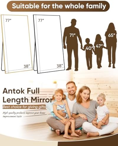 Antok Full Length Mirror, 78"x38" Floor Mirror for Bedroom, Dorm, Black - Image 6