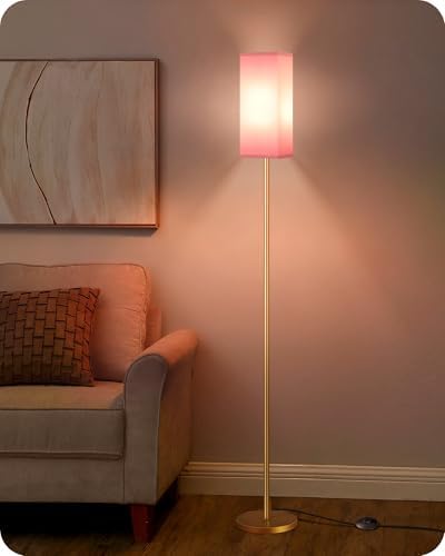 Floor Lamp, Pole with Foot Switch, Modern Standing Lamp Lampshade, Minimalist Freestanding Lamp (Bulb Not Included), for Living Room, Bedroom Office ETL Listed, Gold and Pink DP07LD05 - Image 4