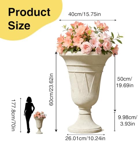 NicBex 24" Tall Urn Planters for Outdoor Plants Set of 2 - Beige Trophy - Image 2