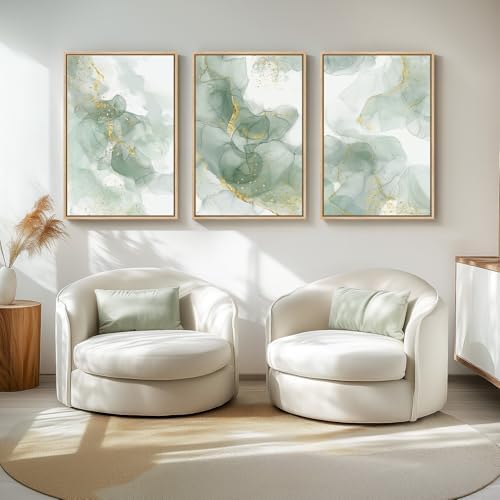 Large Framed Sage Green Abstract Wall Art for Living Room, 3 Piece 24x36 In - Image 4