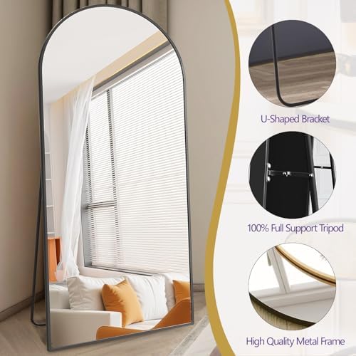 Dewfig Arched Full Length Mirror, 77"x38" Large Floor Mirror, Black - Image 6