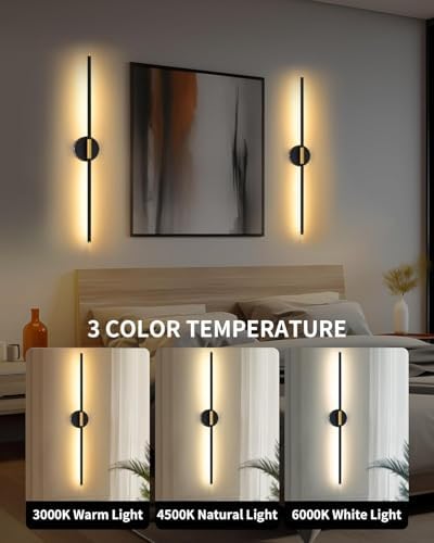 40" Battery Operated Wall Sconce Set of 2, 350° Rotating Lamp, Black Gold - Image 2