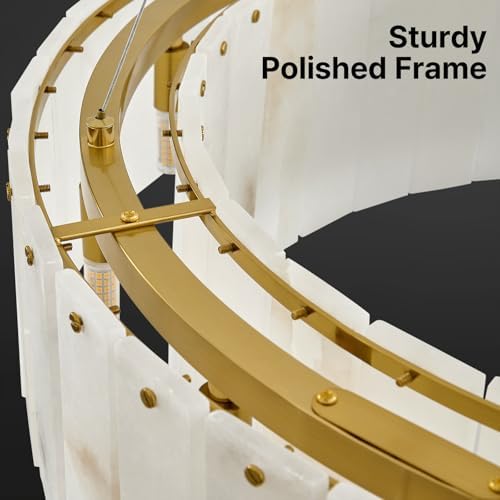 31" Round Alabaster Chandelier, Modern Luxury Marble Light Fixture - Image 3