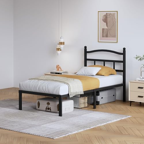 SHOANED Metal Bed Frame with Headboard - 14 Inch Twin XL Size Heavy Duty Bedframe Black Basic Steel Slats Platform No Box Spring Needed/Easy Assembly/Noise Free - Image 3