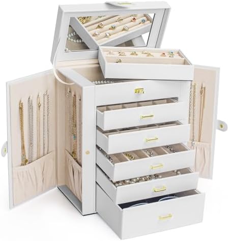 AKOZLIN 6-Tier Jewelry Box Organizer 5 Drawers Storage White Large - Image 2