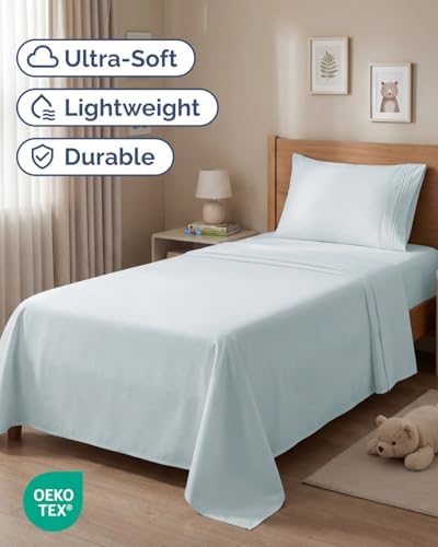 Twin Size 3 Piece Sheet Set - Comfy Breathable & Cooling Sheets - Ice Blue - Image 2