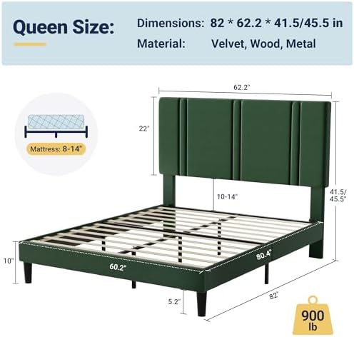 Allewie Queen Platform Bed Frame with Velvet Upholstered Headboard - Image 2