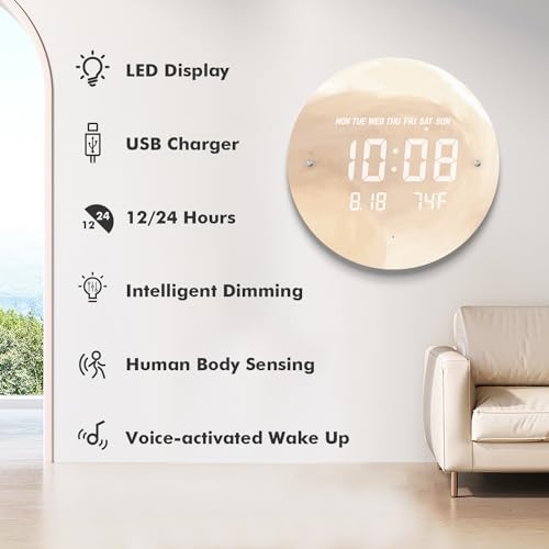 Digital LED Wall Clock for Home & Office, Moon, 12'' - Image 2