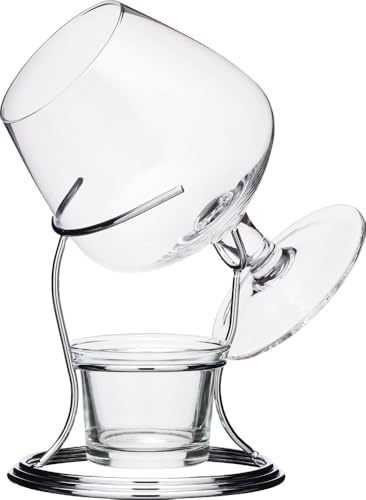 BarCraft Brandy Glass and Warmer Gift Set, 350ml Glass, Tea Light Holder and Metal Stand, 3-Piece Set by Barcraft