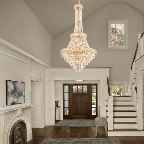 25-Light Gold Crystal Chandelier, 3-Layer High Ceiling Hanging Chandeliers Modern Large Chandeliers Light Fixture for High Ceilings,Entryway,Foyer,Staircase,Hallway,Living Room(H60 x D31) - Image 2