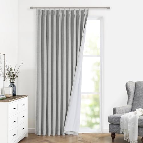 Vision Home Light Gray Pinch Pleated Full Blackout Curtains Linen Blended 60" Wide Thermal Insulated Window Panels for Bedroom Living Room Darkening Pinch Pleat Drapes with Hooks Back Tab 60"Wx72"Lx1 by VisionHome