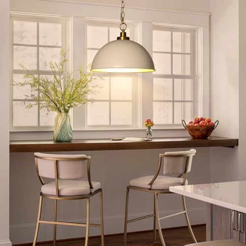 Lingkai Farmhouse Pendant Light Fixtures, 15.7" White and Gold Dome Pendant Lighting Kitchen Island, Adjustable Height Vintage Hanging Ceiling Lights for Kitchen Island Dining Room Foyer Restaurant - Image 7