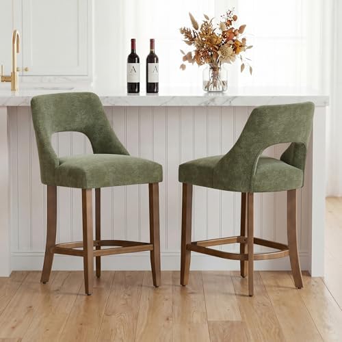 UVV Bar Stools Set of 1, Upholstered Counter Height Bar Stools, Modern Counter Stools with Wood Legs for Kitchen Island Dining Room Bar, Green - Image 2
