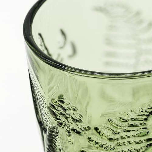 Green Drinking Glasses Set of 4, 10 oz Glass Cups, Vintage Fern Glassware - Image 4