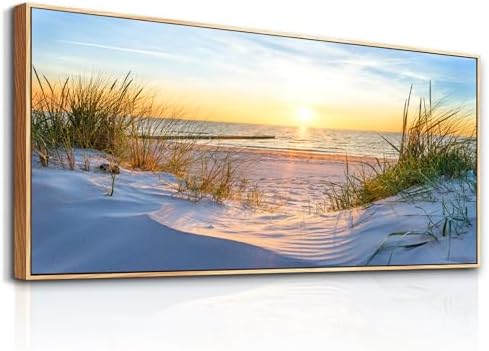 MHARTK66 Large Wall Art For Living Room Wall Decor For Office Ocean Painting Bedroom Wall Decorations Sunrise And Sunset Pictures Artwork For Modern Wood Framed Beach Canvas Prints Poster 72l X 32w by MHARTK66