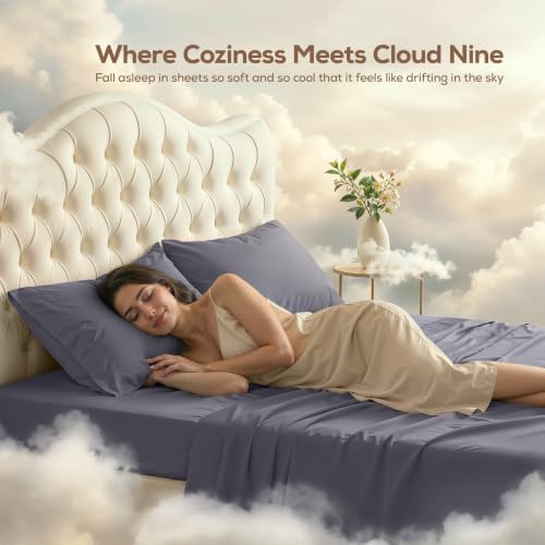 King Sheets Set, 4 Pieces 16" Deep Pocket Hotel Luxury Bed Sheets, Grey - Image 4