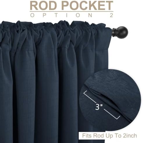 Linen Textured Total Blackout Curtains for Bedroom 96 Inches Long, Navy - Image 4