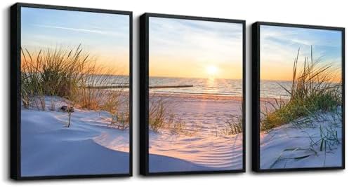 Black Framed Beach Wall Art Set - Blue Seascape Paintings for Living Room, Bedroom & Office - 12"X16" Each by MHARTK66