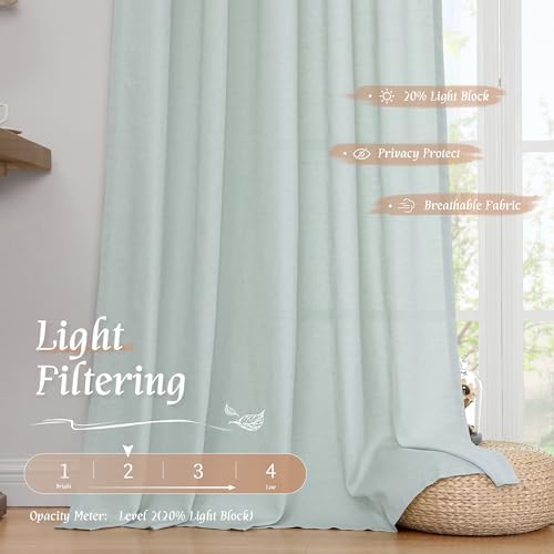 LAMIT Linen Sheer Curtains 84 inch for Living Room, Light Blue, 2 Panels - Image 4