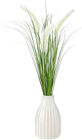 Elements 18 Inch Artificial Willow Grass Greenery in Modern Vase - Faux Indoor Plant Decor for Home, Office, Living Room, Bedroom - Lifelike Soft-Touch Polysilk Leaves by Elements