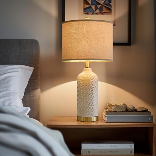 24.25" Table Lamps Set of 2 Modern White Ceramic Lamps Living Room Bedroom - Image 5