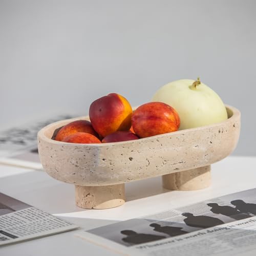 10" Natural Oval Travertine Fruit Bowl for Kitchen Counter,Decorative Bowl by Unknown