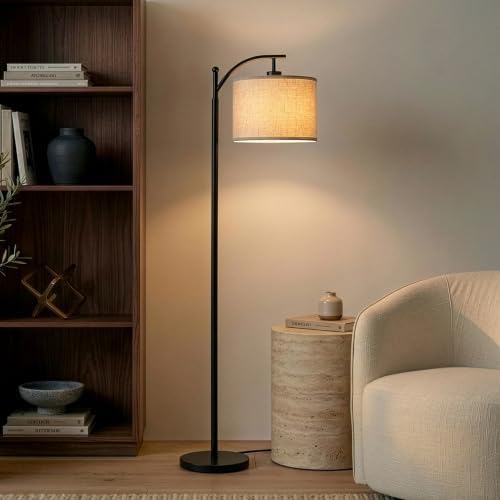 Brightech Montage LED Floor Lamp – Modern Floor Light for Living Rooms & Office, with Arc Hanging Shade – Standing Lamp for Bedroom Reading, Mid-Century Pole Lamp for Farmhouse Style - Black - Image 2