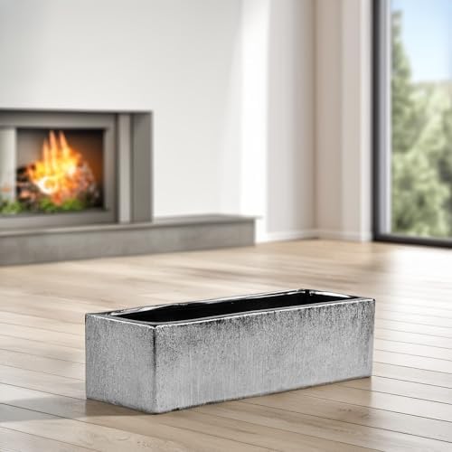 WGVI Long Rectangle Ceramic Planter Vase in Silver Etched 14" x 4" x 4"H, Rectangular Box Block Terrarium Pot, Flower Arrangement, Tabletop Centerpiece, Home Decor Organization Container, 4 Pcs. - Image 7