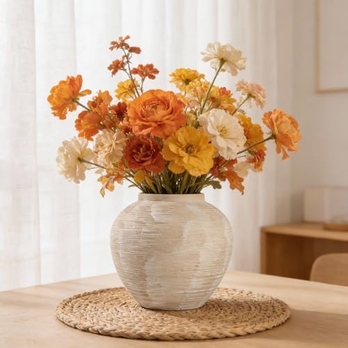 Rustic Ceramic Vintage Farmhouse Vase for Decor (Large Ribbed Whitewash) - Image 3