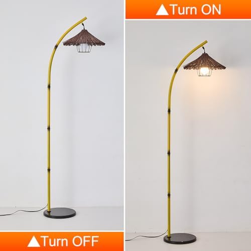 beaysyty Bamboo Floor lamp Mid Century Rattan Retro Floor lamp Bohemian,Arc Floor Lamps for Living Room Tall Reading Lamps Antique Rattan Style for Bedroom Dining Room Farmhouse Study (Yellow) - Image 4