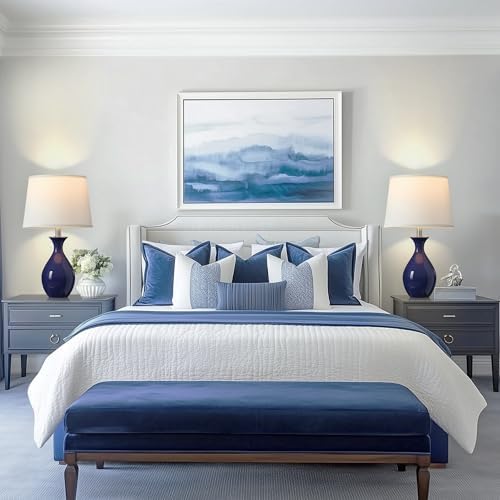 PARTPHONER Table Lamp Set of 2, Modern Ceramic Bedside Lamps for Night Stands, Classic Small Lamp Nightstand Lamp for Bedroom Living Room Desk End Table Rocker Navy Blue - Image 5