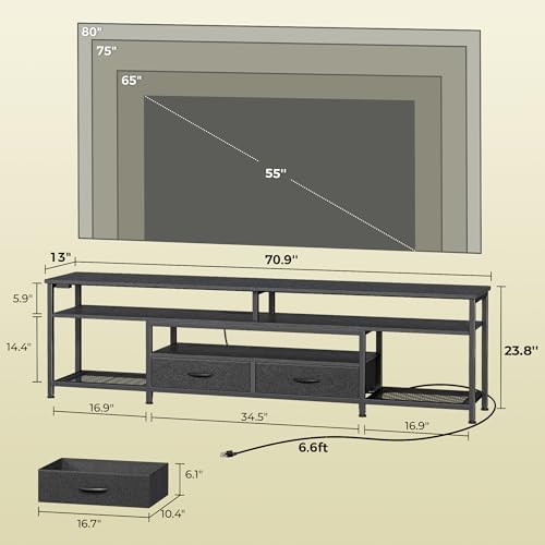 Huuger 71 Inch LED TV Stand with Power Outlets for 75 80 Inch TV - Image 6