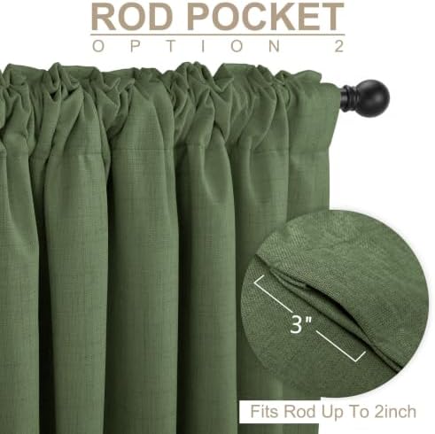 Faux Linen Total Blackout Curtains for Bedroom 96 Inches Long, Olive Green - Image 4