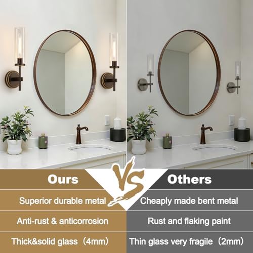 MOKATNG Wall Sconces Set of Two, Oil-Rubbed Bronze Bathroom Sconces with Clear Glass, Hardwired Sconces Wall Decor Set of 2, Modern Wall Light Fixtures for Bathroom Mirror Living Room Bedroom Hallway - Image 2