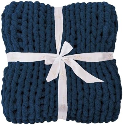 Bigacogo Chunky Knit Throw Blanket for Couch, 40x40 inches, Navy Blue - Image 7
