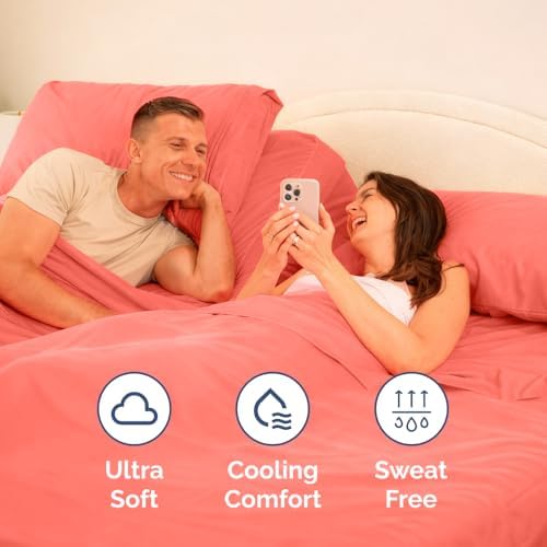 Flex Top Split Head King 4 Piece Sheet Set - Ultra-Soft, Breathable - Coral - Image 6
