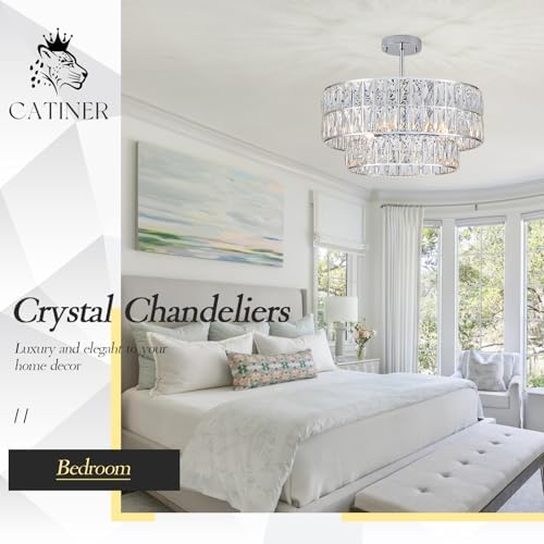 CATINER Chrome Crystal Chandelier 20" 6-Light Modern Semi Flush Pendant - Image 2