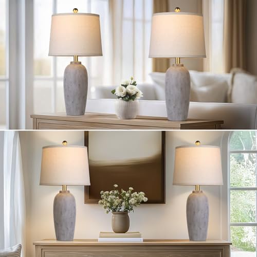 25“ Jar Table Lamps Set of 2, Ceramic Bedside Lamps for Bedroom, Brown Grey Farmhouse Nightstand Lamps for Living Room - Image 7