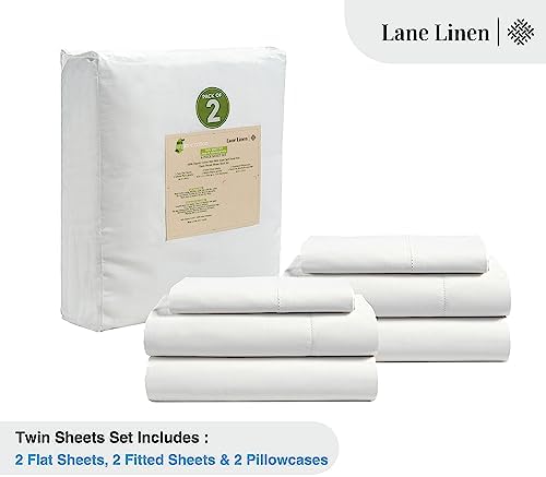 LANE LINEN Twin Sheet Set 100% Organic Cotton Cooling Soft 6pc - White - Image 2