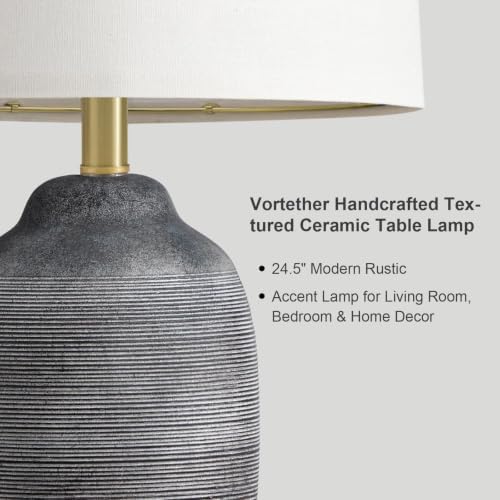 24.5" Vintage Ceramic Table Lamp Single-Rustic Boho Accent Nightstand Lamps for Bedroom, Living Room, Entryway-Small Textured Bedside Lamps, Modern Farmhouse Table Lamps for Home Decor Gray - Image 2