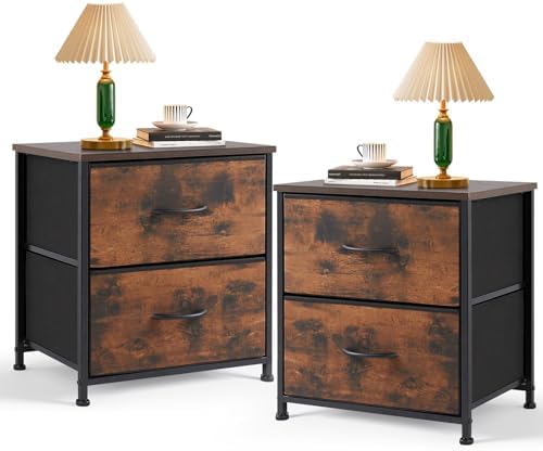 Nightstand Set of 2 Small 2 Drawer Dresser End Table Bedside Furniture by SageNest