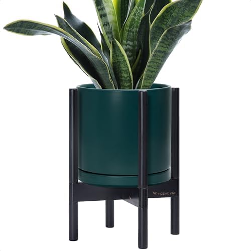 D'vine Dev Ceramic Pot with Ebony Wood Stand, Teal, 10 in, 55-B-L-4 by DvineDevPlanterPotsandStand