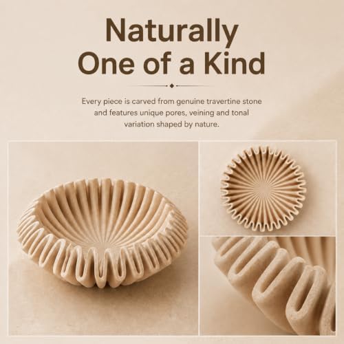 Large Decorative Bowl, 11.8-Inch Faux Travertine Ruffle Bowl - Image 4