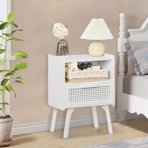 Lerliuo Rattan Nightstand, Side Table with Drawer Open Shelf - Image 6