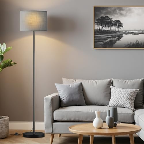 Ambimall 60'' Modern Floor Lamp with Shade, Tall Lamps for Living Room, Bedroom, Office, Dining Room, Linen Grey Shade with Black Pole(Without Bulb) by Ambimall