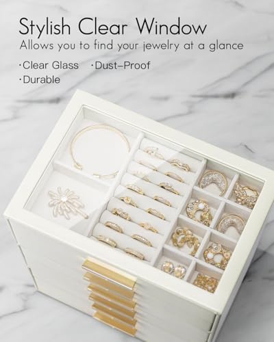 VLANDO Jewelry Box Organizer, 6-Layer Storage Drawers, Glass Window, Modern - Image 4