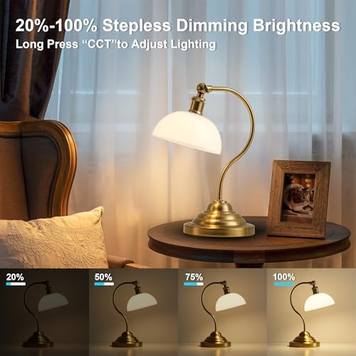 Cordless Table Lamp, Battery Operated Vintage Desk Light, Brass & White - Image 4