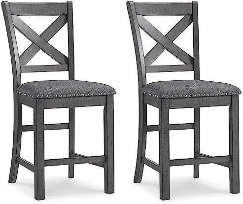 Signature Design by Ashley Myshanna Modern Farmhouse 25" Counter Height Upholstered Barstool, Set of 2, Dark Gray by Unknown