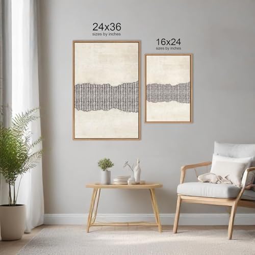 LHIUEM Large Abstract Navy Blue Beige Framed Canvas Wall Art,Modern Tree Rings Shapes Wall Decor,Neutral Retro Wooden Artwork for Living Room,Bedroom,Dining Room,Office -24"x36"x3 - Image 6